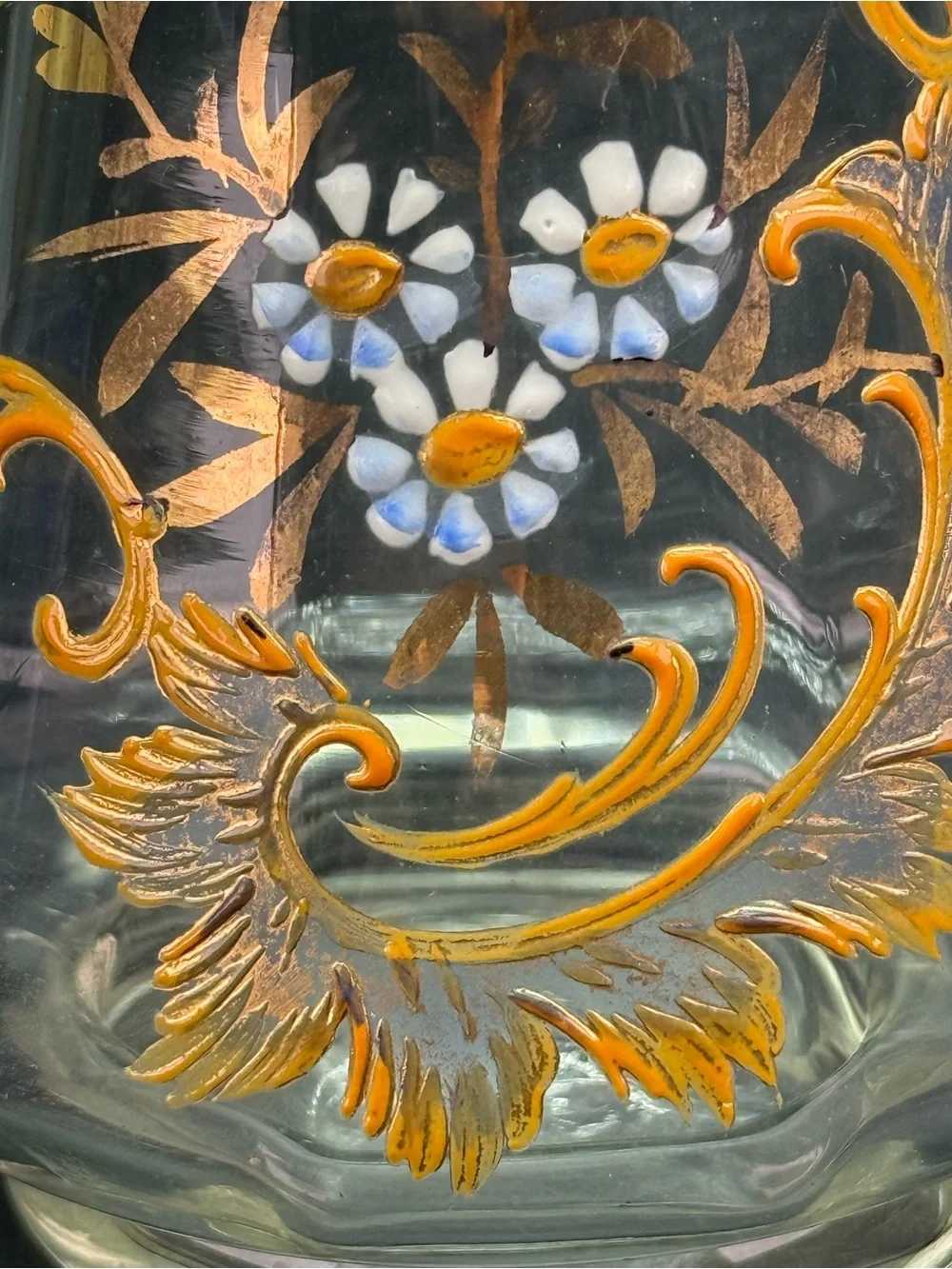 Antique Moser Handblown Handpainted Art Glass Fluted Vase